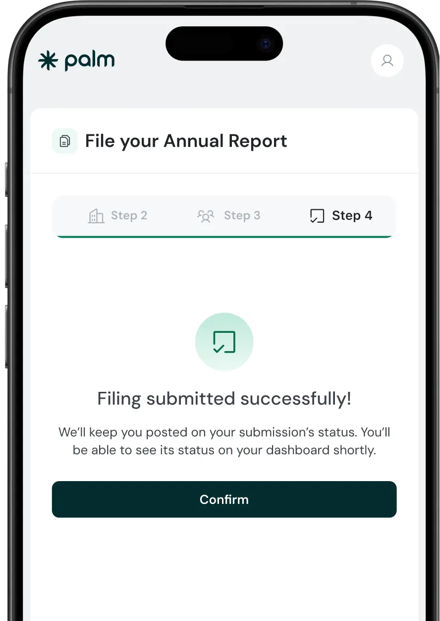 Screenshot of a completed filing