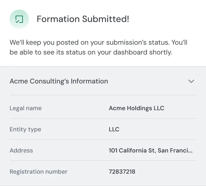 Filing confirmation