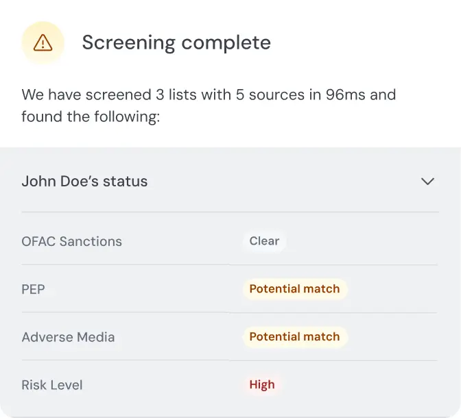 Sanctions screening result companion