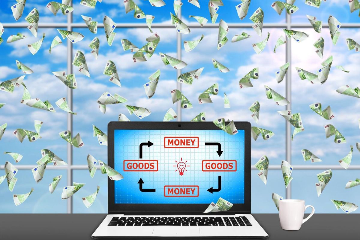 Notebook with goods and money diagram